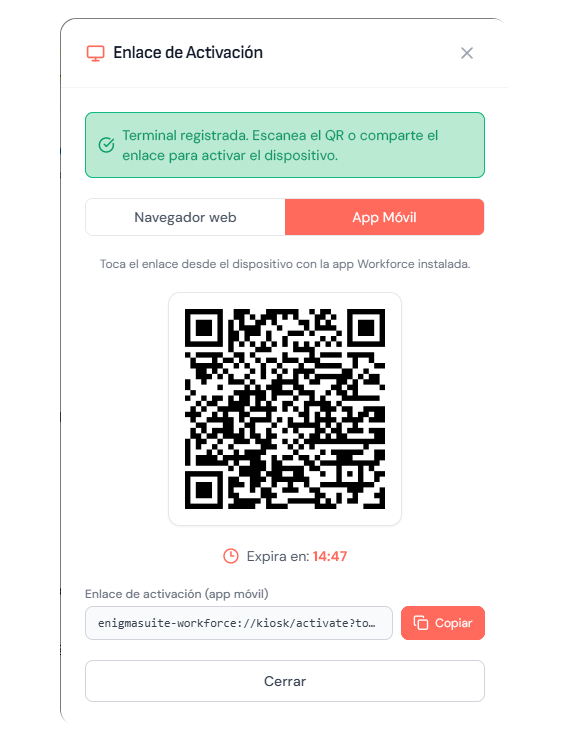 Enlace de Activación — QR para dispositivo