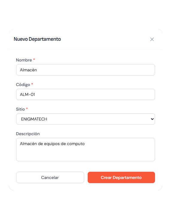 Nuevo Departamento — gestión de estructura